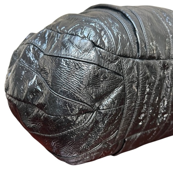 PRADA Vernice Waves Bag Black Patent Leather Gold Hardware Large 16” Authentic - Picture 7 of 13